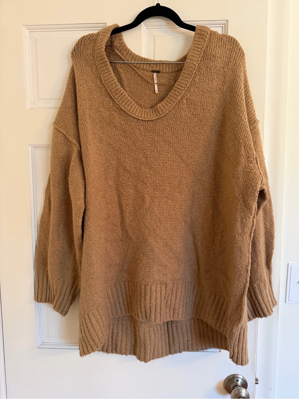 Free People Oversized Scoop-Neck Sweater in Camel Brown